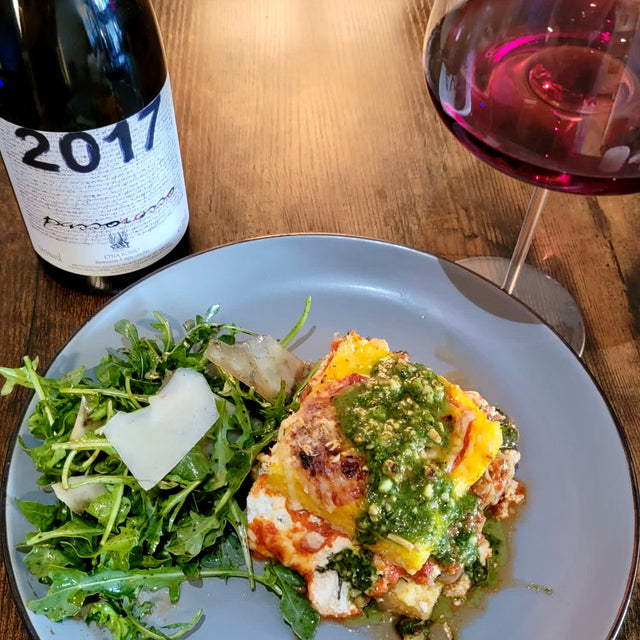 Polenta Lasagna with Mushrooms and Spinach with Walnut Basil Pesto