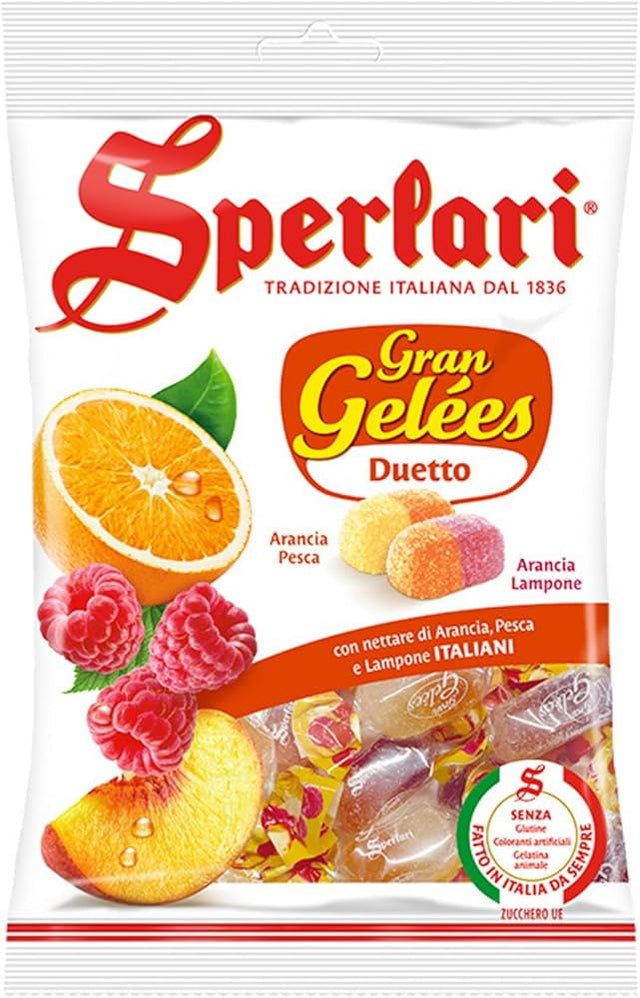 Sperlari Candies Gran Duetto Orange, Peach & Raspberry Italian Fruit Nectar Jelly Candy