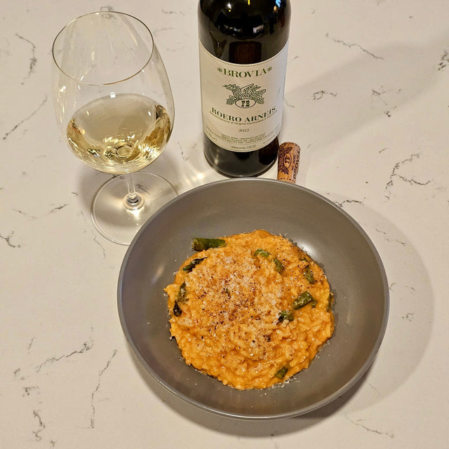 Roasted Red Pepper &amp; Goat Cheese Risotto with Asparagus